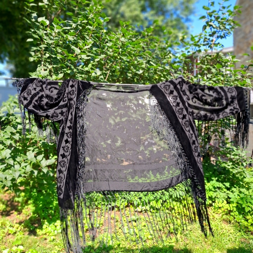 Black Sheer Fringe Kimono
